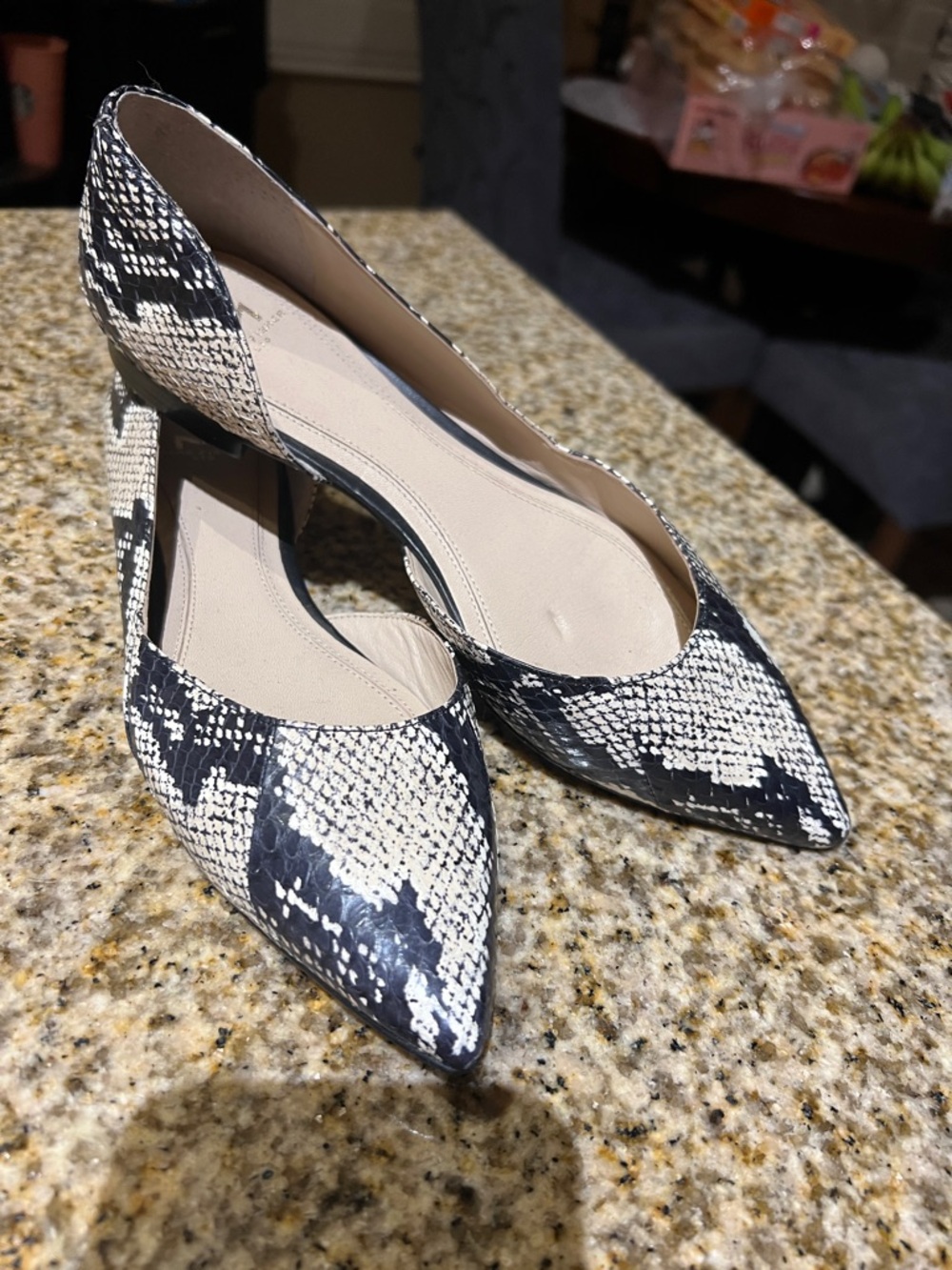 Marc Fisher Black & Cream Snake-Print Pointed Pumps
